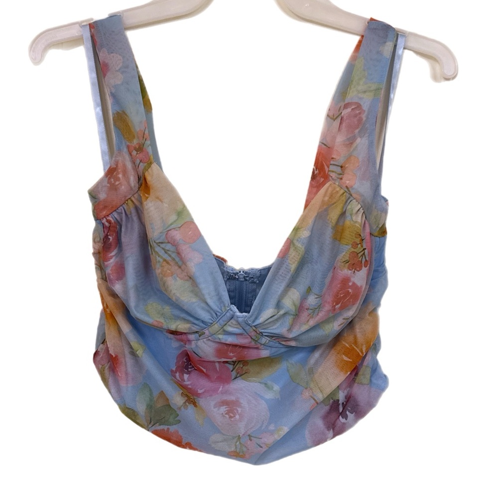 Windsor Floral Blue Crop Top (size L)